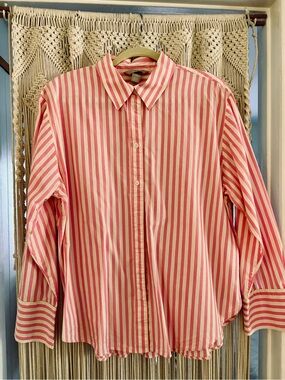 H & M Pink and White Stripe Button-Up Shirt